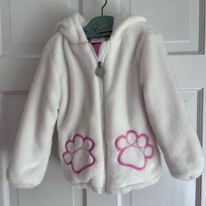 Disney Pink & White Faux Fur Hooded Coat SZ 3T Aristocats Cozy Comfort Soft